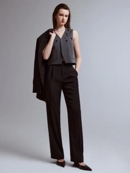 FSLE【2 Length】Women Black Commuter Long Trousers High Waist Grey Draped Straight Female Cropped Pants 25FS11163+25FS11248