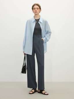 FSLE【2 Length】Women Black Commuter Long Trousers High Waist Grey Draped Straight Female Cropped Pants 25FS11163+25FS11248