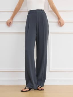 FSLE【2 Length】Women Black Commuter Long Trousers High Waist Grey Draped Straight Female Cropped Pants 25FS11163+25FS11248