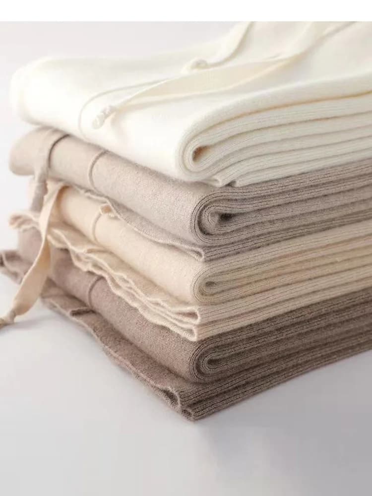 100% Pure Wool Pants Cashmere Wide Leg Trousers Women's Long Britches Knit Loose Daks Casual Pants Autumn Winter High Waist Daks
