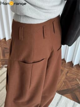 HanOrange 2026 Winter Wide Leg Pants Women Straightening Thick Trousers White/Black/Dark Brown