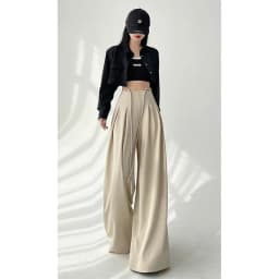 MEXZT Streetwear Wide Leg Pants Women Korean Black High Waist Suit Pants Summer Fashion Elegant Lace Up Straight Trousers New