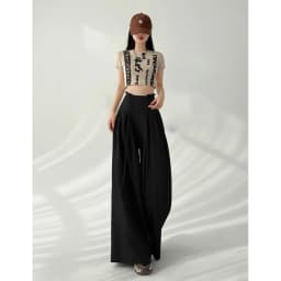 MEXZT Streetwear Wide Leg Pants Women Korean Black High Waist Suit Pants Summer Fashion Elegant Lace Up Straight Trousers New