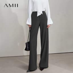 AMII Minimalist Pants 2026 Autumn New Elegant Luxury Office Lady Casual Loose Trousers Elastic Straight Wide Leg Pants 12523044
