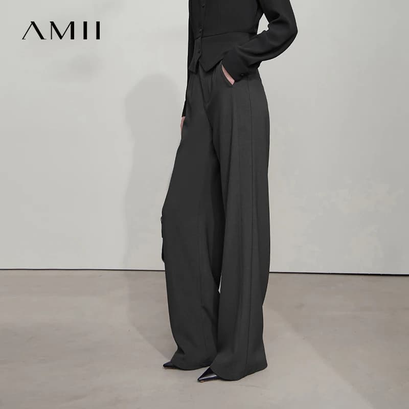 AMII Minimalist Pants 2026 Autumn New Elegant Luxury Office Lady Casual Loose Trousers Elastic Straight Wide Leg Pants 12523044