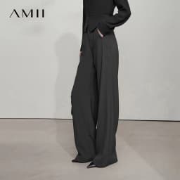 AMII Minimalist Pants 2026 Autumn New Elegant Luxury Office Lady Casual Loose Trousers Elastic Straight Wide Leg Pants 12523044