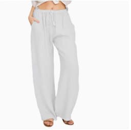 Summer Autumn Women Fashion Cotton Linen Pants Elastic Waist Loose Straight Pants Female Casual Solid Color Versatile Trousers