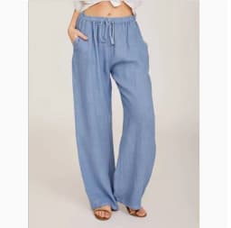 Summer Autumn Women Fashion Cotton Linen Pants Elastic Waist Loose Straight Pants Female Casual Solid Color Versatile Trousers