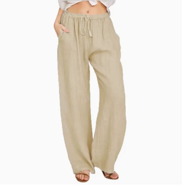 Summer Autumn Women Fashion Cotton Linen Pants Elastic Waist Loose Straight Pants Female Casual Solid Color Versatile Trousers