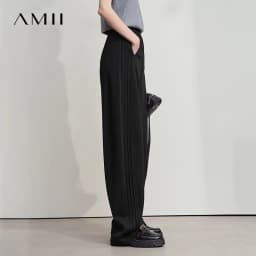 AMII Minimalist 2025 Autumn New Arrival Lady Wide Leg Pants Loose Pure Cotton Knitted Casual Trousers Women Clothing 12523098