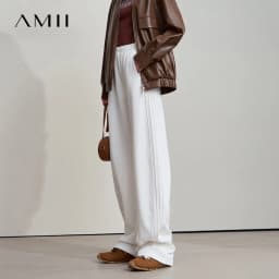 AMII Minimalist 2025 Autumn New Arrival Lady Wide Leg Pants Loose Pure Cotton Knitted Casual Trousers Women Clothing 12523098