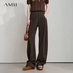 AMII Minimalist 2025 Autumn New Arrival Lady Wide Leg Pants Loose Pure Cotton Knitted Casual Trousers Women Clothing 12523098