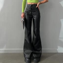 Solid Color Slim Flare Leather Pants For Women 2025 Fashion Vintage Elegant Women's High Waist Pants Female Streetwear Trousers