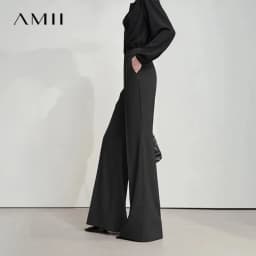AMII Minimalist Women Casual Pants 2025 Autumn Fashion Black Wide Leg Pants Anti Wrinkle Loose Trousers Women's Clothes 12523100