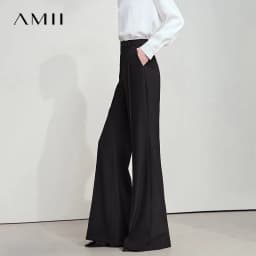 AMII Minimalist Women Casual Pants 2025 Autumn Fashion Black Wide Leg Pants Anti Wrinkle Loose Trousers Women's Clothes 12523100