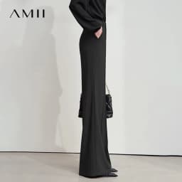 AMII Minimalist Women Casual Pants 2025 Autumn Fashion Black Wide Leg Pants Anti Wrinkle Loose Trousers Women's Clothes 12523100