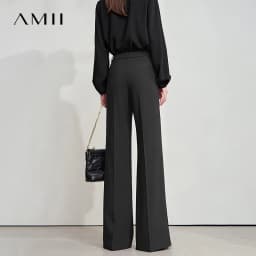 AMII Minimalist Women Casual Pants 2025 Autumn Fashion Black Wide Leg Pants Anti Wrinkle Loose Trousers Women's Clothes 12523100