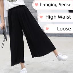 Women's Pants Wide Leg Pants Crinkle Plain Trousers Baggy Elastic Waist Bottoms Woman Clothes pantalones ropa para mujer 바지
