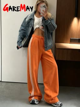 Red Women's Wide-leg Sweatpants Autumn Cotton High-waisted Classic Vintage Striped Oversize Sports Pants for Women Pinterest
