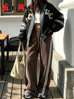 Red Women's Wide-leg Sweatpants Autumn Cotton High-waisted Classic Vintage Striped Oversize Sports Pants for Women Pinterest
