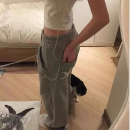 Women's Embroidered Fleece Lined Thickened Pocket Pants Autumn Winter Casual Trousers Neutral Style Long Pants Composite Fabric