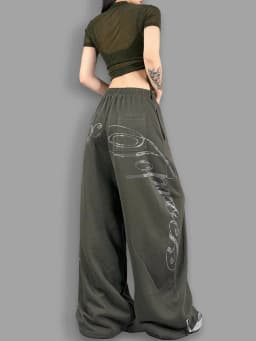 ROKBBK-K Glitter High Waist Wide Leg Pants Women's Street Dance Casual Loose Fashion Cotton Drill Lettering Trousers