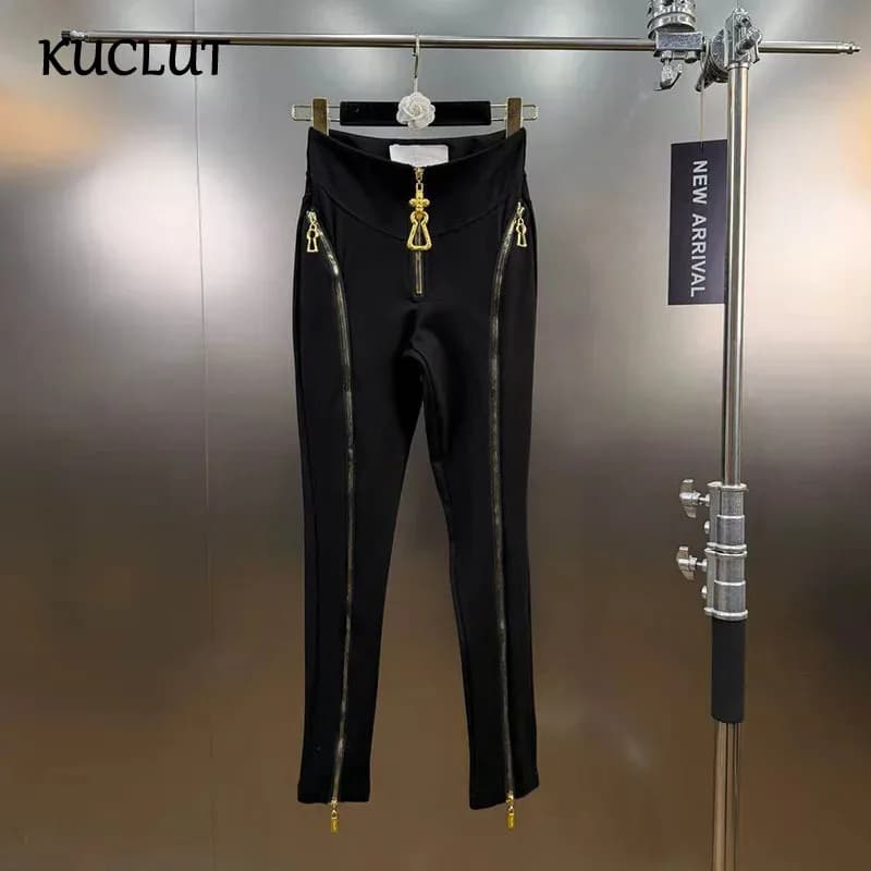 KUCLUT 2026 Spring New High-Waisted Slim Fit Multi-Zipper Design Niche Leggings For Women Hip-Lifting Casual Pants Female 1A2087