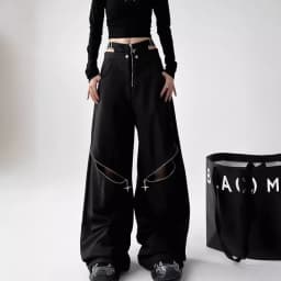 American Retro Hot Girl Black Work Pants Women Y2K Zipper Design Loose Long Casual Trousers Female Model Recommendation