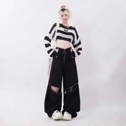 American Retro Hot Girl Black Work Pants Women Y2K Zipper Design Loose Long Casual Trousers Female Model Recommendation