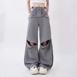 American Retro Hot Girl Black Work Pants Women Y2K Zipper Design Loose Long Casual Trousers Female Model Recommendation