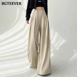 BGTEEVER Stylish Lace-up High Waist Floor-Length Suit Pants Women Spring Summer Loose Pockets Wide Leg Trousers Women