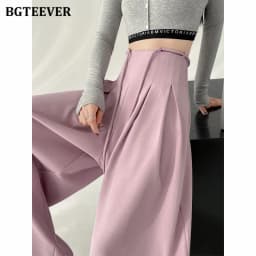 BGTEEVER Stylish Lace-up High Waist Floor-Length Suit Pants Women Spring Summer Loose Pockets Wide Leg Trousers Women
