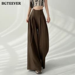 BGTEEVER Stylish Lace-up High Waist Floor-Length Suit Pants Women Spring Summer Loose Pockets Wide Leg Trousers Women