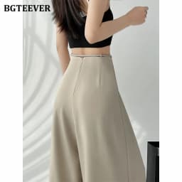 BGTEEVER Stylish Lace-up High Waist Floor-Length Suit Pants Women Spring Summer Loose Pockets Wide Leg Trousers Women