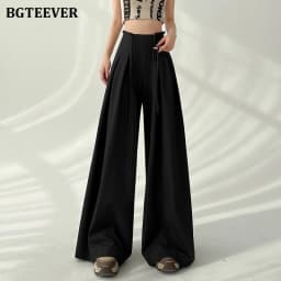 BGTEEVER Stylish Lace-up High Waist Floor-Length Suit Pants Women Spring Summer Loose Pockets Wide Leg Trousers Women