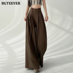 BGTEEVER Stylish Lace-up High Waist Floor-Length Suit Pants Women Spring Summer Loose Pockets Wide Leg Trousers Women