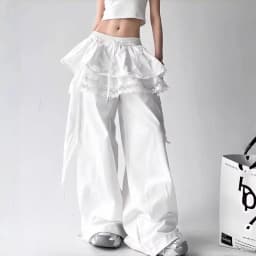 Women's Chic Design Tooling Casual Pants 2026 Spring Autumn New Niche Splicing Lace Trousers Female Dancing Wide-leg Pants