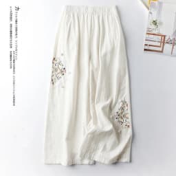 Women Casual Straight Pants Cotton Blended Female Trousers 2025 Flower Embroidery Loose Wide Leg Pants For Women Pantalon Femme