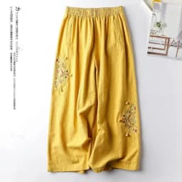 Women Casual Straight Pants Cotton Blended Female Trousers 2025 Flower Embroidery Loose Wide Leg Pants For Women Pantalon Femme