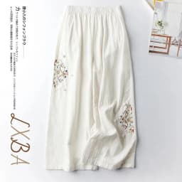 Women Casual Straight Pants Cotton Blended Female Trousers 2025 Flower Embroidery Loose Wide Leg Pants For Women Pantalon Femme