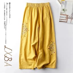 Women Casual Straight Pants Cotton Blended Female Trousers 2025 Flower Embroidery Loose Wide Leg Pants For Women Pantalon Femme