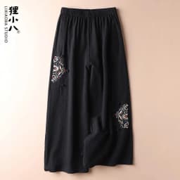 Women Casual Straight Pants Cotton Blended Female Trousers 2025 Flower Embroidery Loose Wide Leg Pants For Women Pantalon Femme
