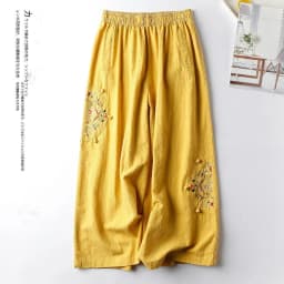 Women Casual Straight Pants Cotton Blended Female Trousers 2025 Flower Embroidery Loose Wide Leg Pants For Women Pantalon Femme