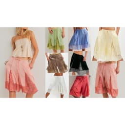 Combhasaki Women Knee Length Wide Leg Shorts Casual y2k Chic Floral Lace Hem Patchwork Elastic Mid Waist Bow Tied Loose Pants