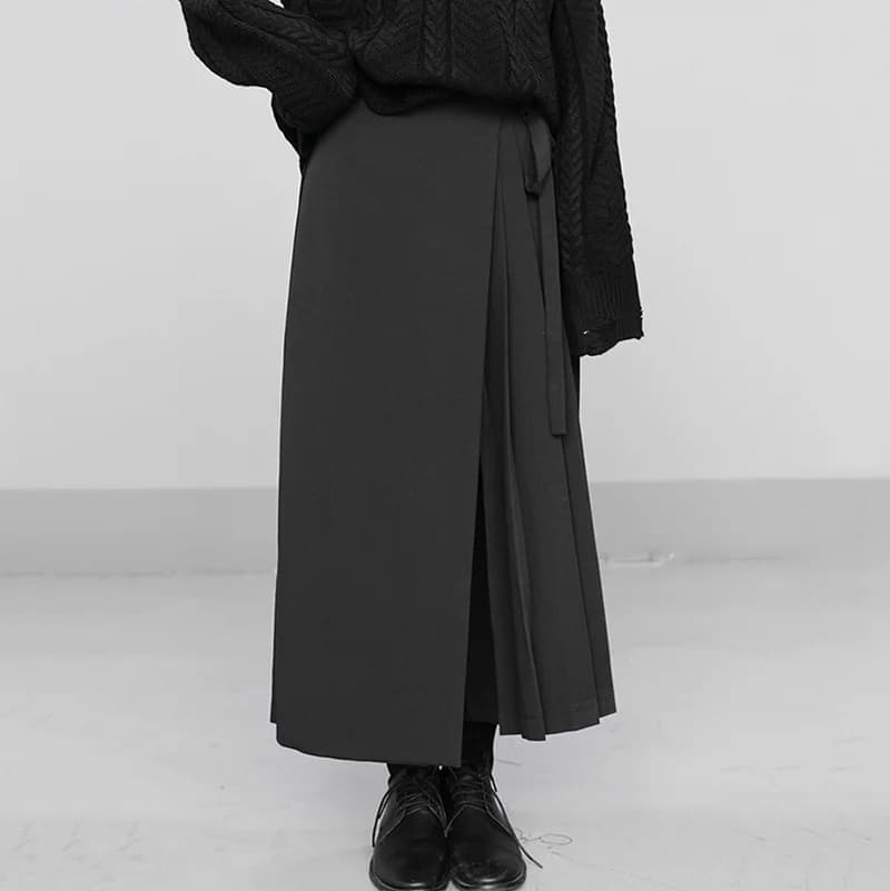 Autumn New 2026 Irregular False Two-piece Skirt Pants Women Black Wide-leg Pant Ladies Elastic Waist Straps Casual Pants Lady