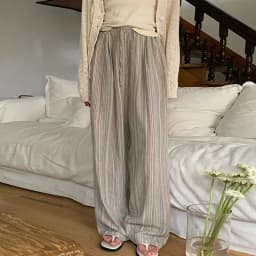 100% Cotton Casual Homewear Striped Trousers Women 2026 New Korean Summer Drawstring Elastic Waist Loose Pant Sleeping Pants