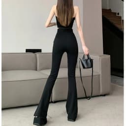 2026 Hotsweet Flare Pants Women Summer Thin Sexy Mesh Spliced Black Slim High Waist Solid Hollow Out Pant