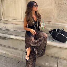 HXAO 2025 Women's Pants Animal Print Wide Pants Autumn Ladies Vintage Baggy Lantern Trousers Y2K Pleated Oversize Wide Leg Pants
