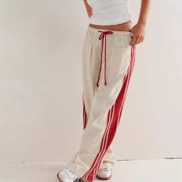 Vintage Women Side Striped Track Pants Y2K Drawstring Elastic Waist Wide Leg Sweatpants Pockets Casual Loose Parachute Pants