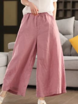 Johnature Women Vintage Linen Wide Leg Pants Elastic Waist Solid Color Trousers 2025 Spring New Loose Casual Female Long Pants
